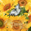 birthday card with illustrated sunflowers and a butterfly